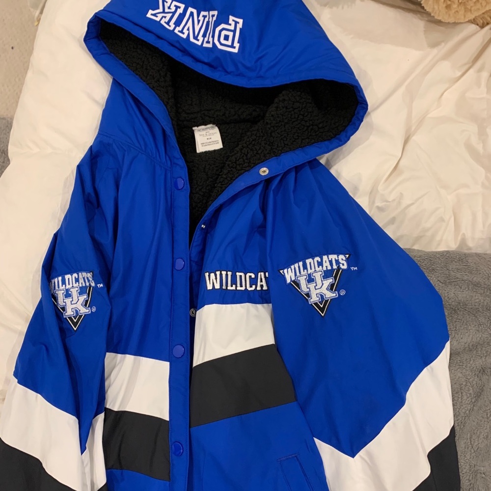 Black white and blue PINK Sherpa jacket